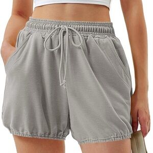 Amazon’s Fisoew High Waisted Gray Bubble Drawstring Running Shorts